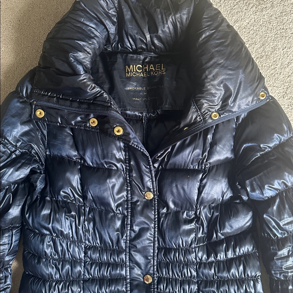 MK Midnight Blue Packable Down Coat - size Medium - Picture 4 of 8